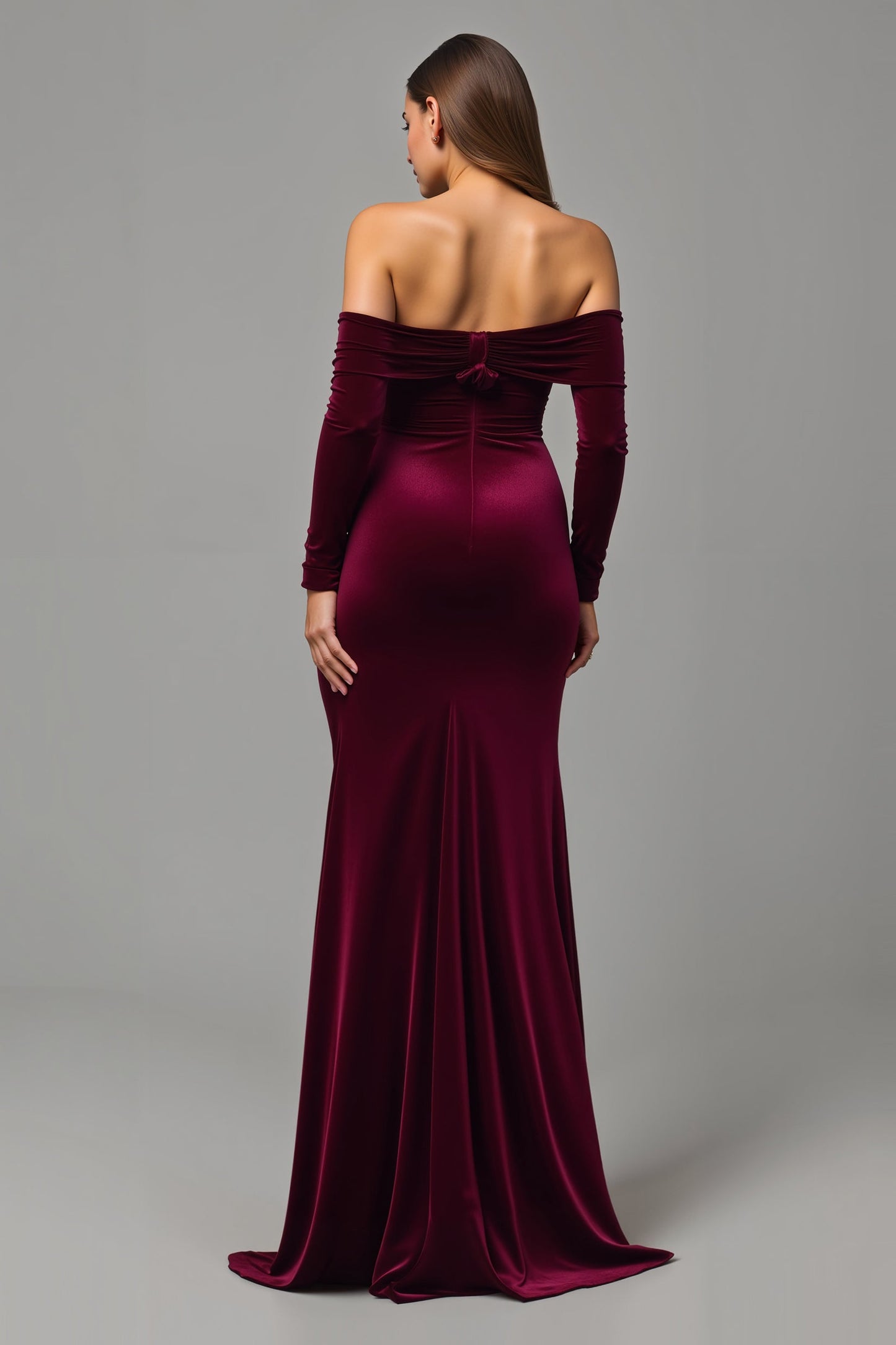 Burgundy Mermaid Off The Shoulder Long Holiday Dress