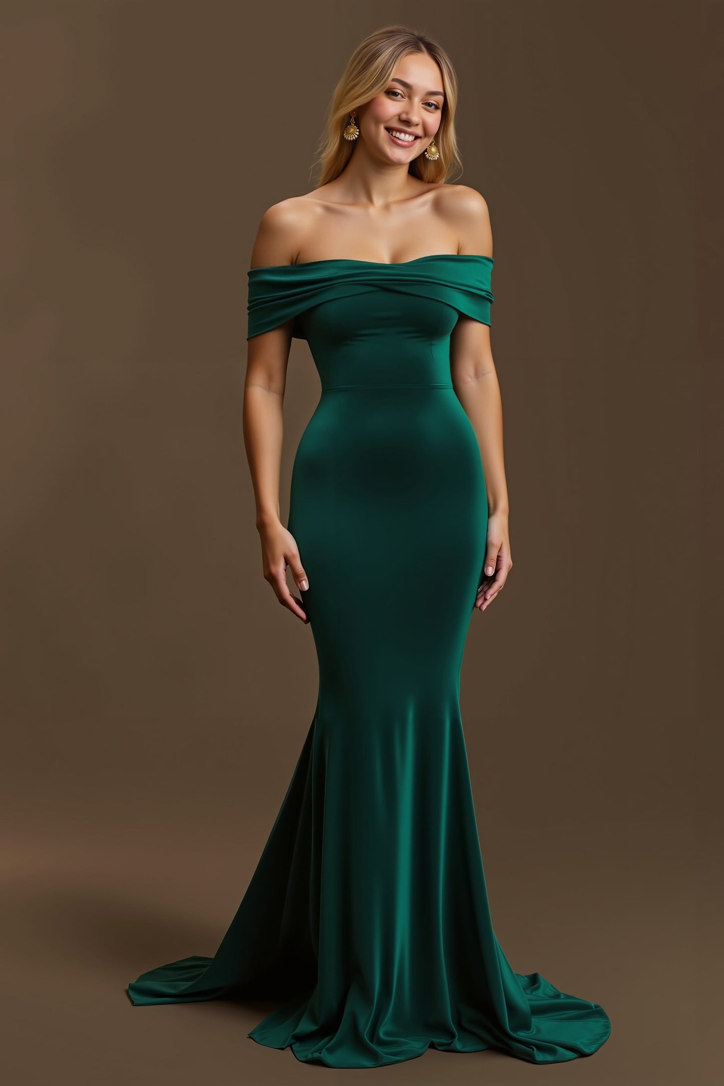 Dark Green Mermaid Off The Shoulder Long Holiday Dress