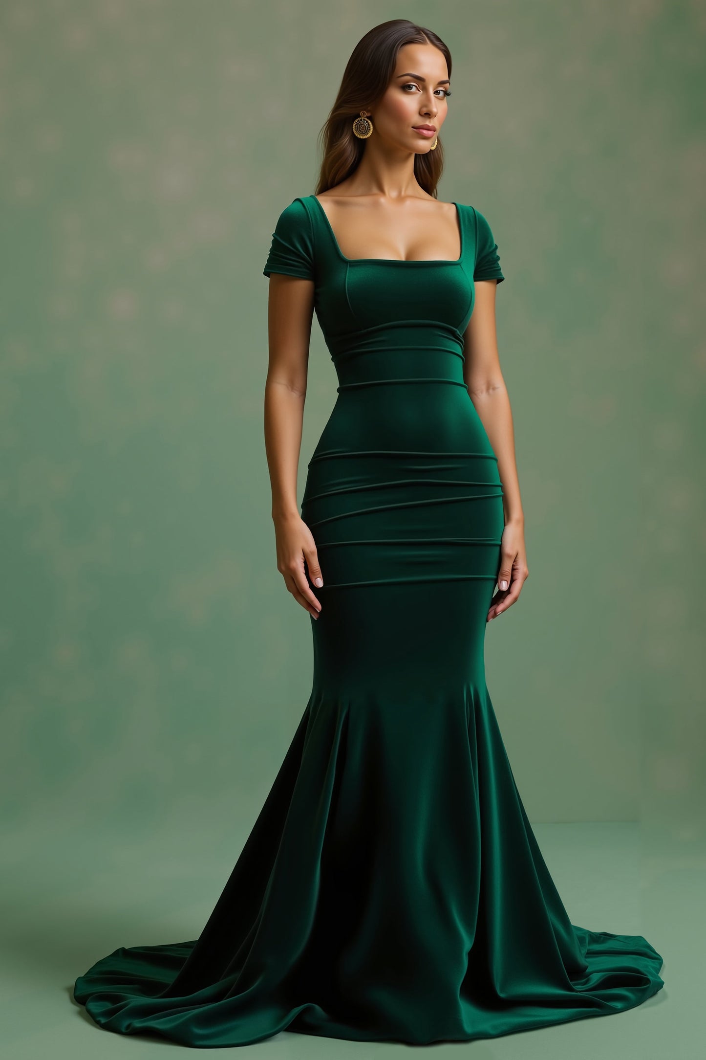 Dark Green Mermaid Square Neck Long Holiday Dress