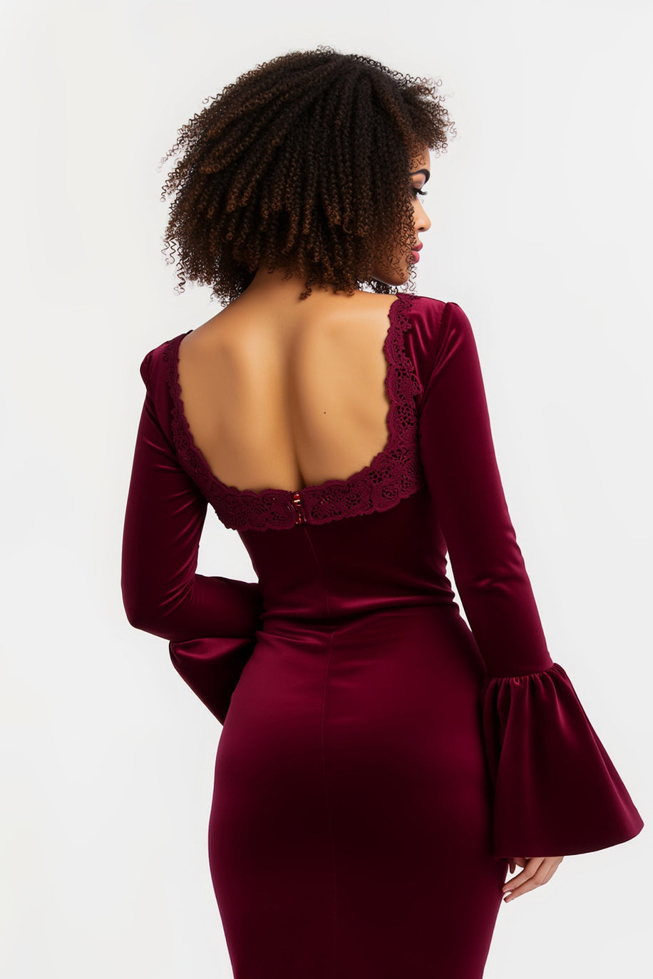 Burgundy Square Neck Sheath Lace Long Holiday Dress