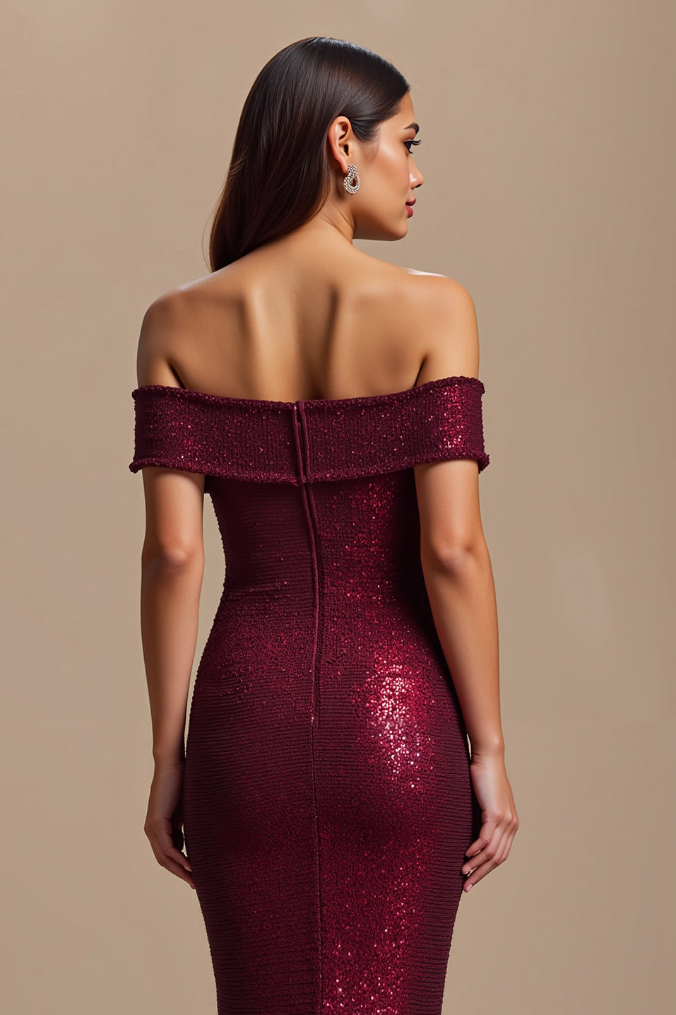 Burgundy Mermaid Off The Shoulder Sequin Holiday Dress