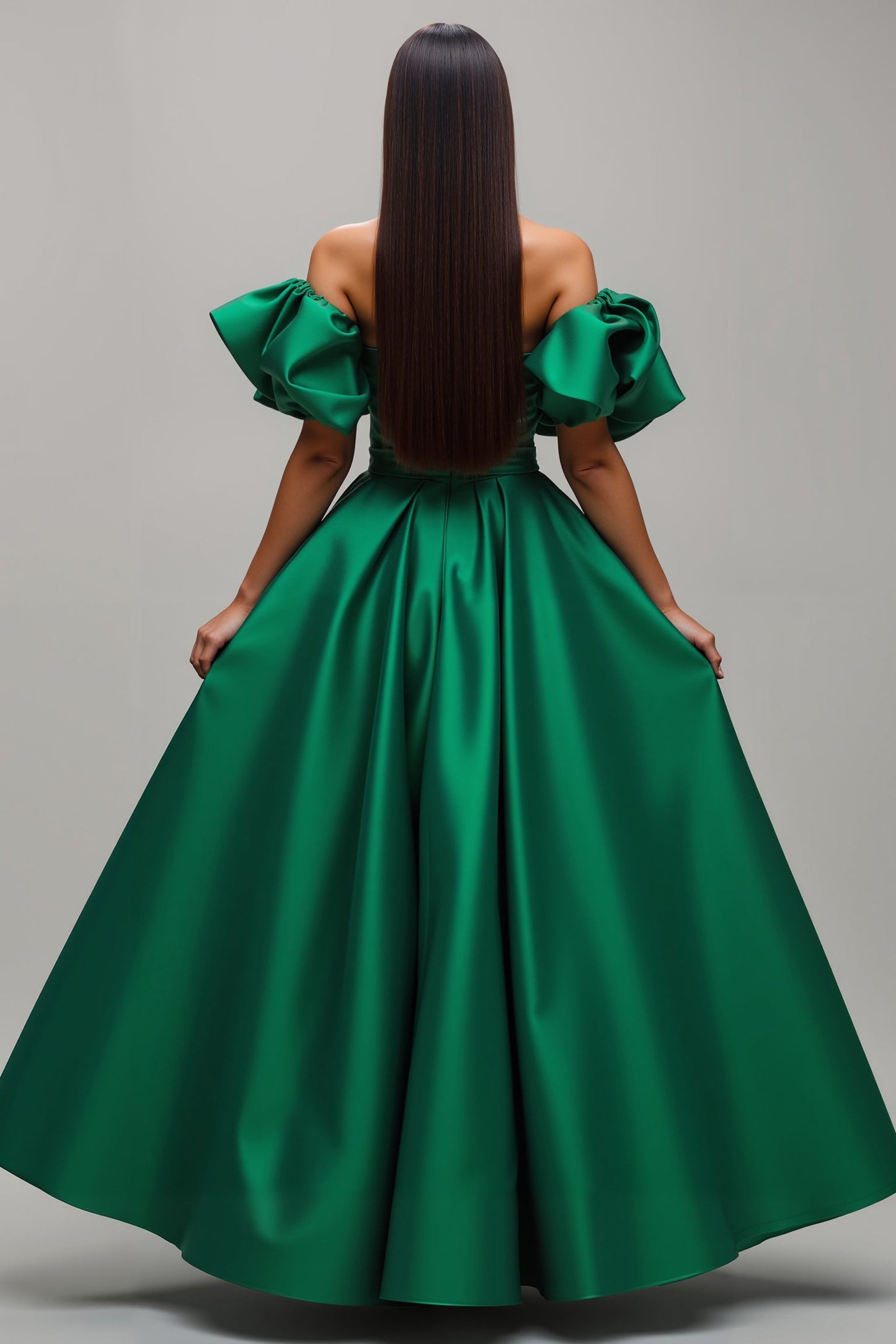 Dark Green Satin Off The Shoulder Holiday Dress