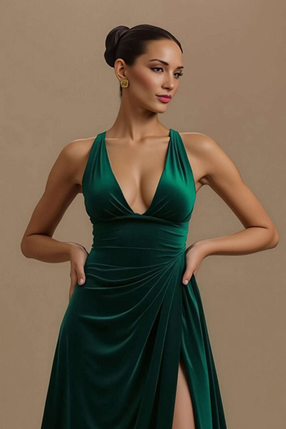 Dark Green A Line V Neck Velvet Holiday Dress