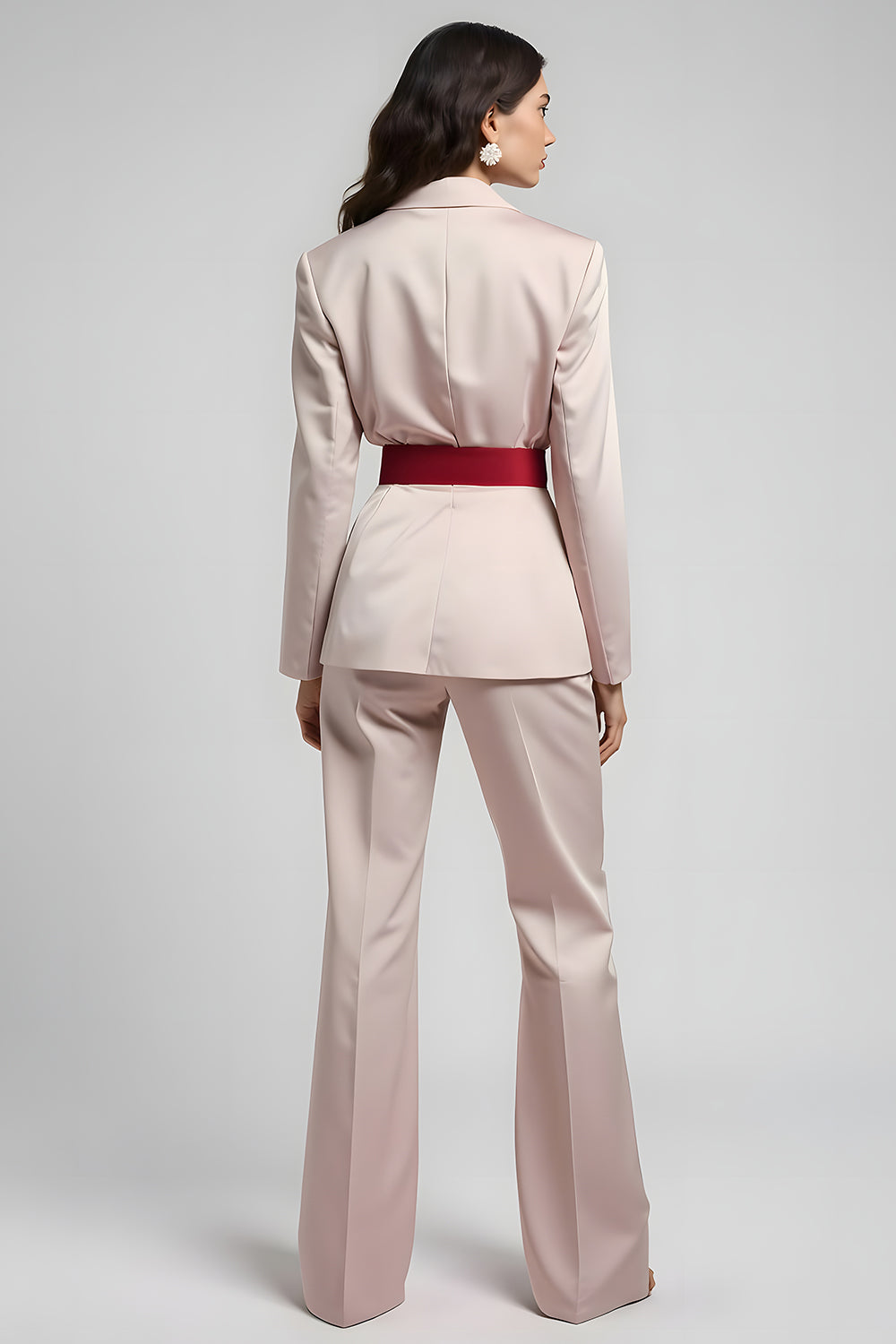 Blush 2 Piece Peak Lapel Single Breasted Business Suits with Belt
