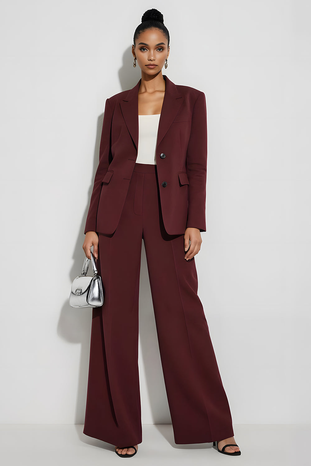 Burgundy 2 Piece Peak Lapel Single Breasted Business Suits