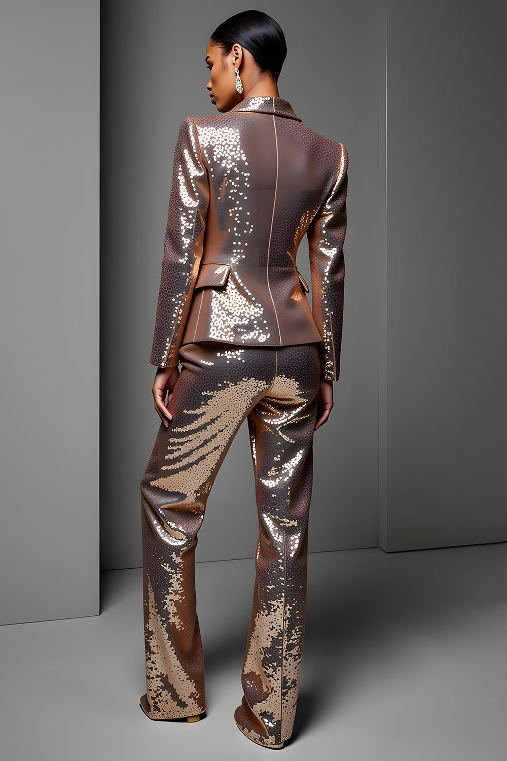 Rose Golden Peak Lapel 2 Piece Women Suits with Sleeve