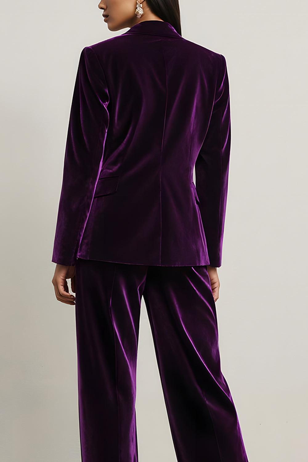 Velvet Dark Purple Peak Lapel 2 Piece Women Suits