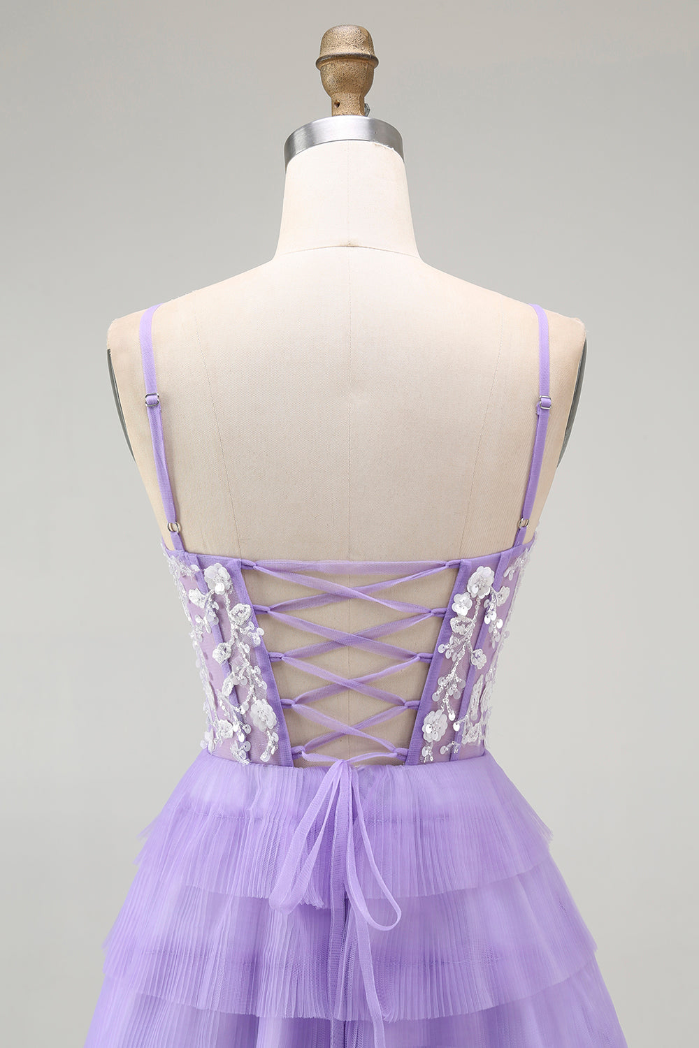 Purple Corset A Line Tiered Long Prom Dress