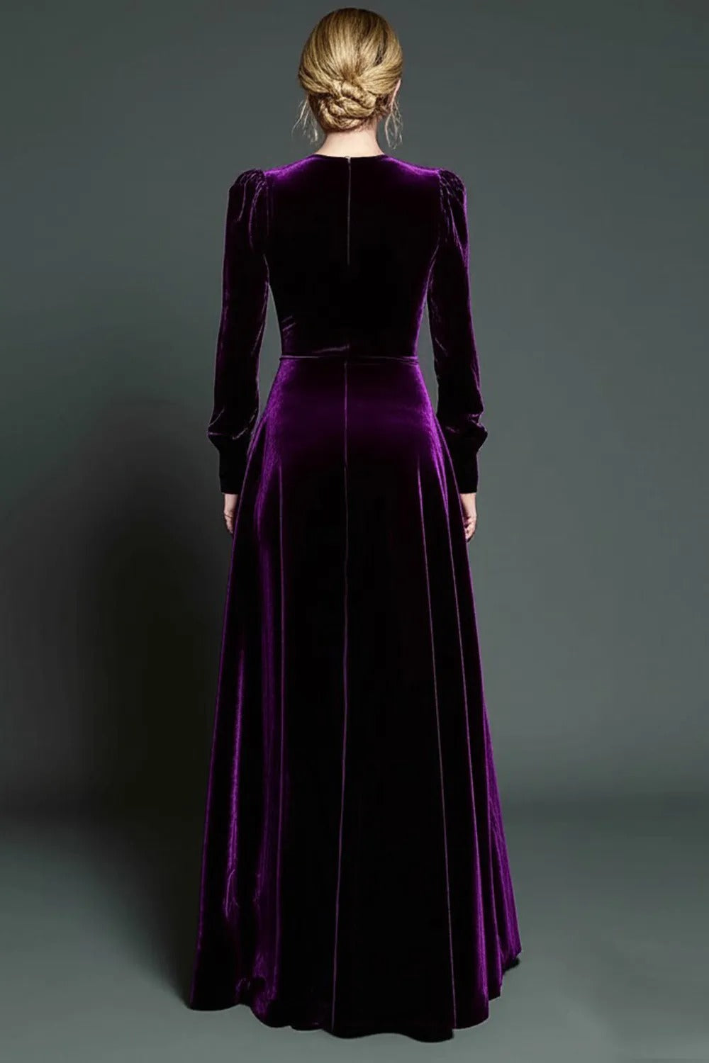 Dark Green A-Line Velvet Long Formal Dress With Long Sleeves