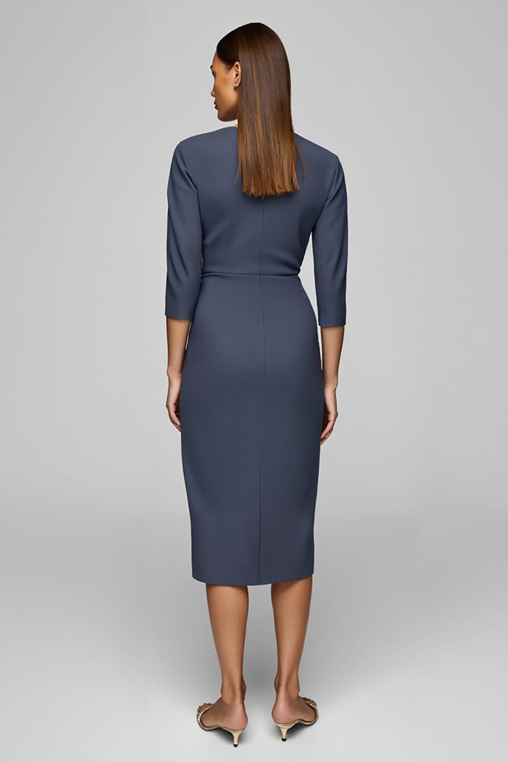Twilight Sheath Bateau Neck Midi Work Dress with Slit