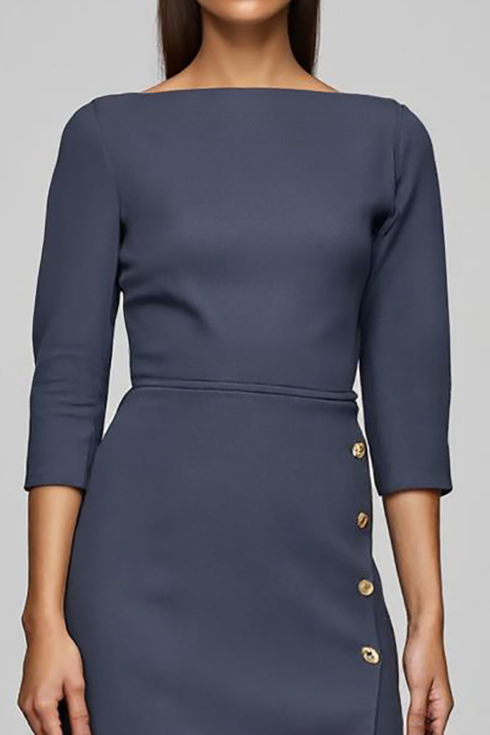 Twilight Sheath Bateau Neck Midi Work Dress with Slit