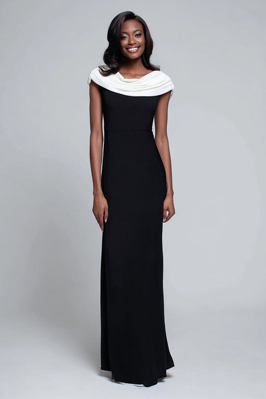 Black Cowl Neck Sheath Long Formal Dress