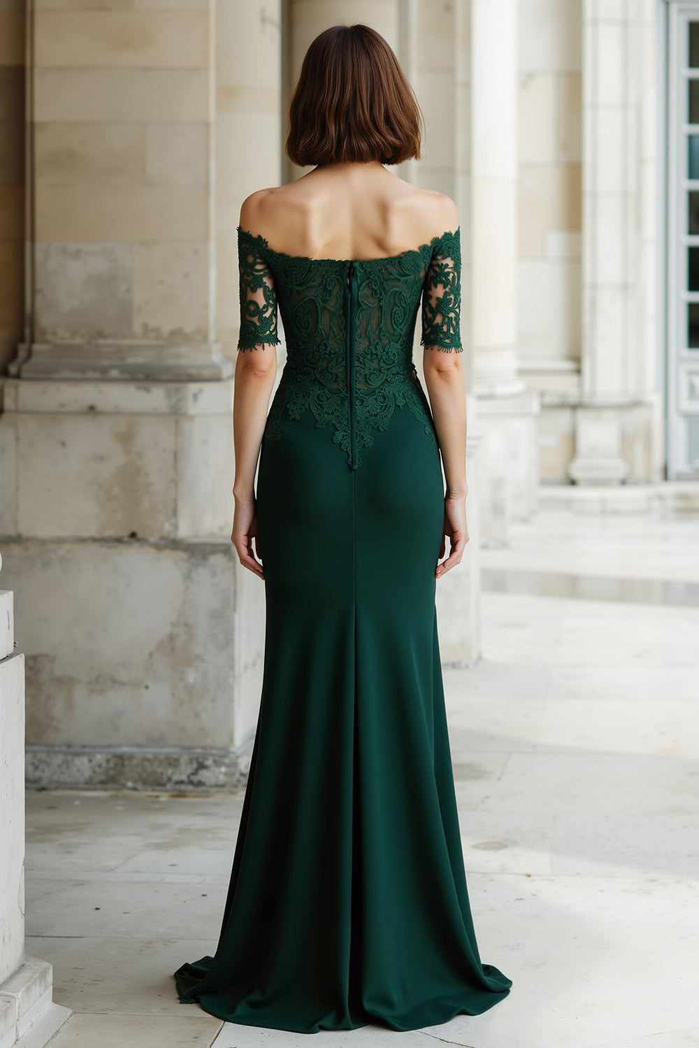 Pine Mermaid Off the Shoulder Maxi Mother of the Bride Dress with Lace