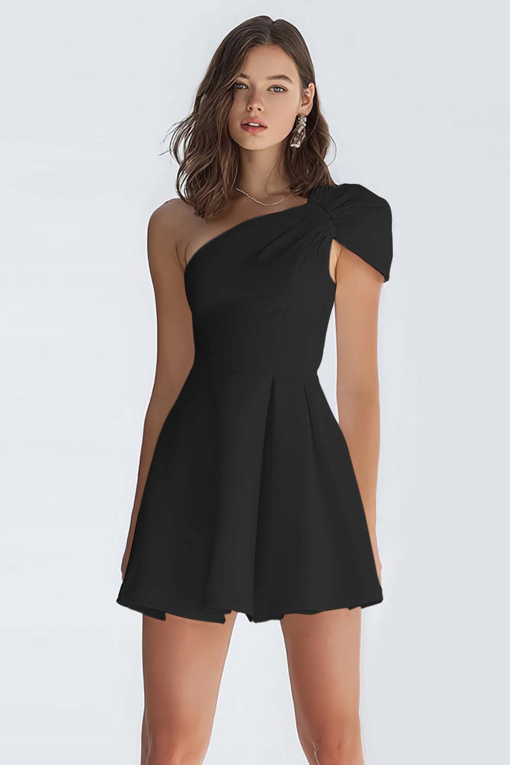 One Shoulder A Line Satin Little White Dress