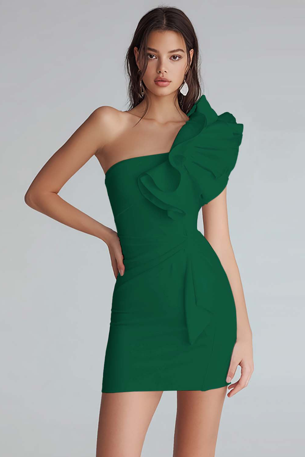 Ruched One Shoulder Bodycon Satin Little White Dress