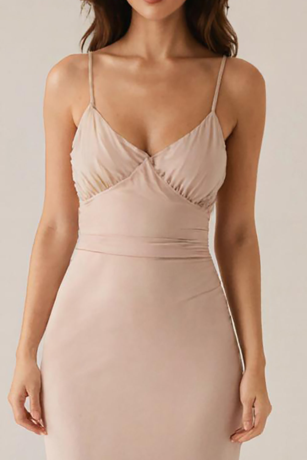 Apricot Spaghetti Straps Sheath Long Evening Dress