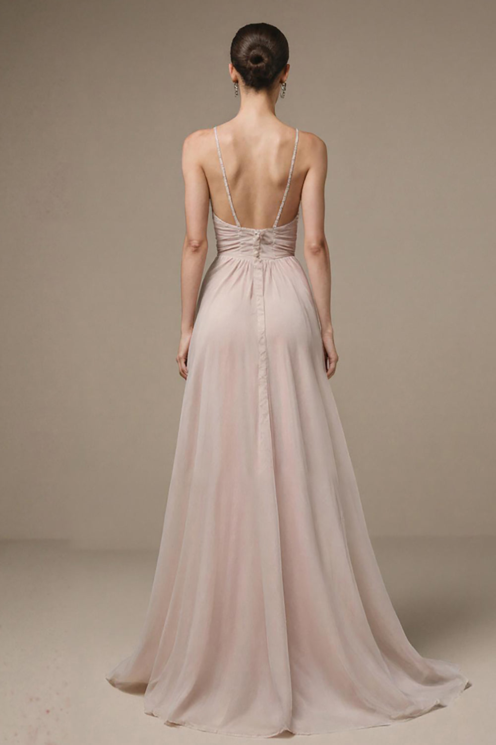 Light Pink A Line Spaghetti Straps Long Formal Dress