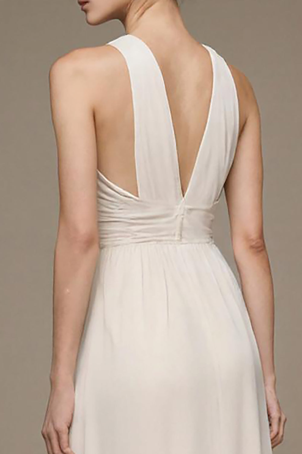 V-Neck Ivory A Line Long Formal Dress with Slit