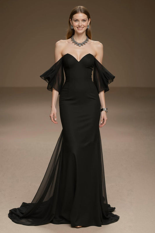 Off The Shoulder Black Mermaid Ruffled Pageant Dress