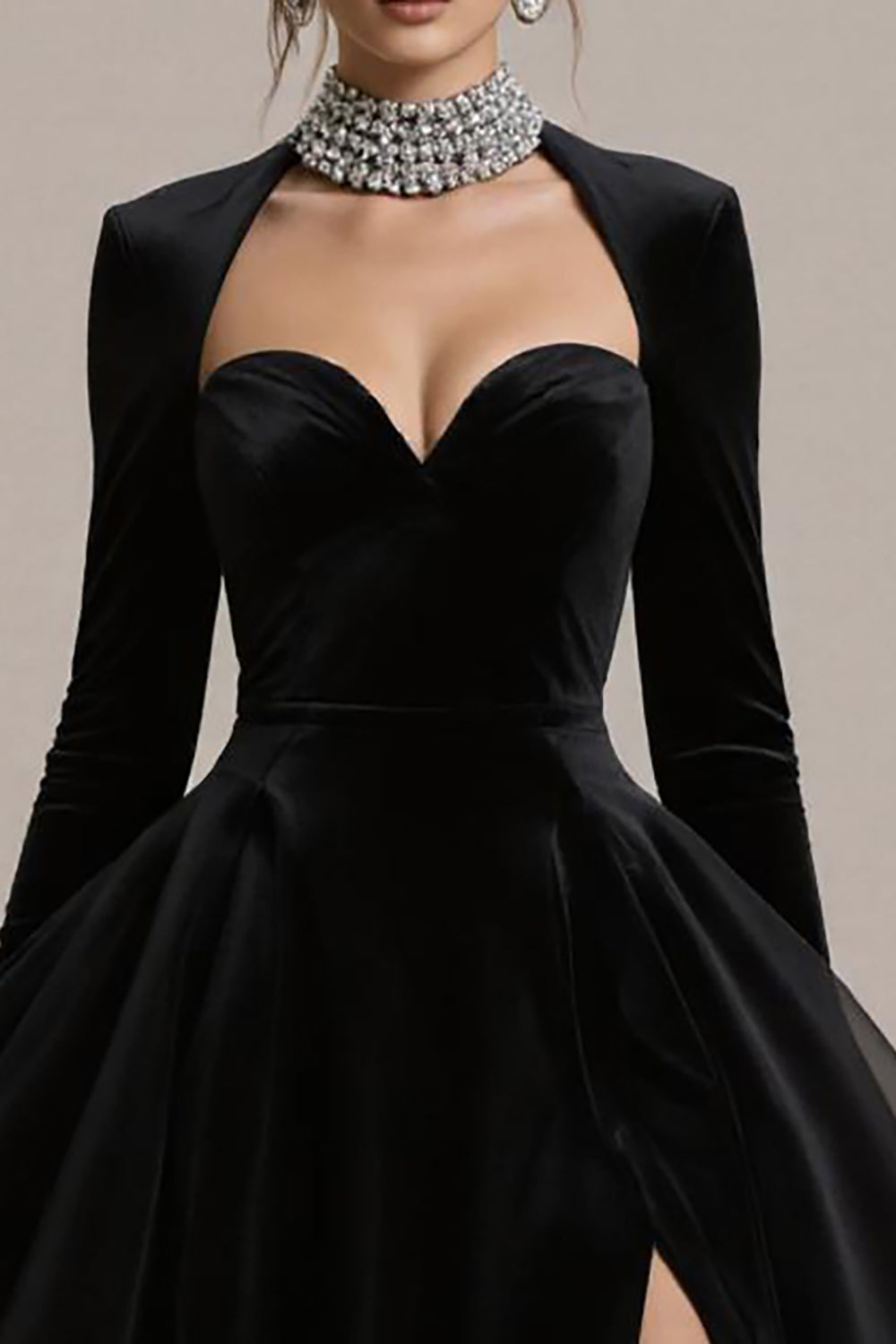 Black Velvet A Line Midi Cocktail Dress with Sleeves