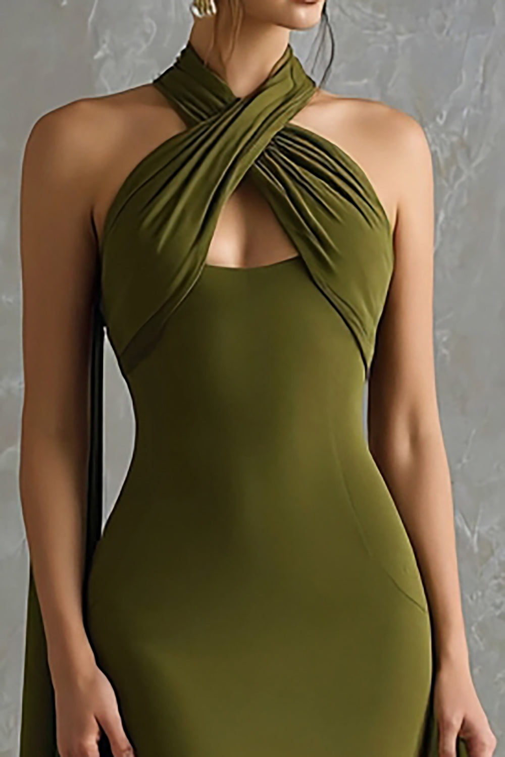 Olive Halter Sheath Chiffon Long Formal Dress