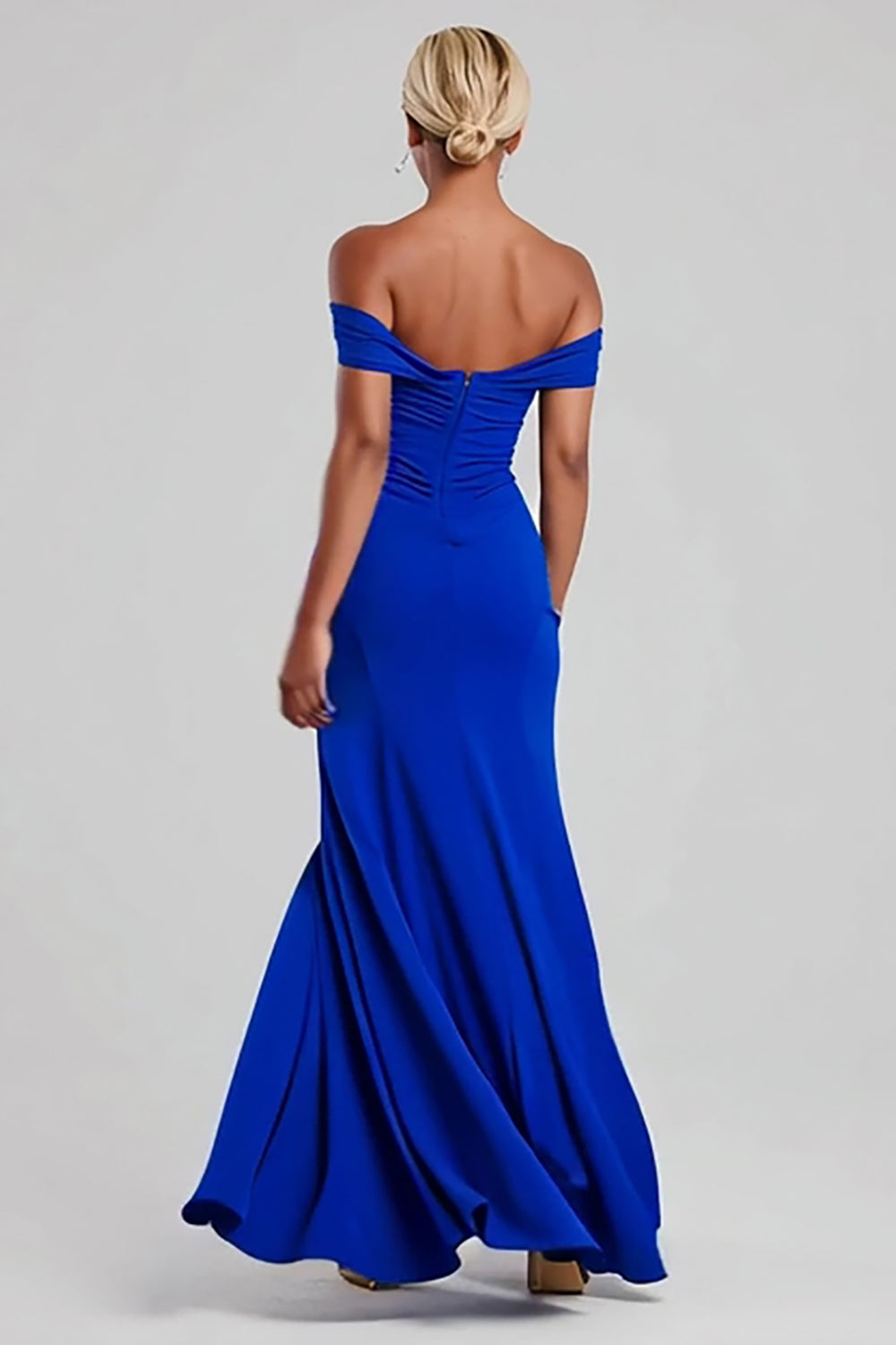 Royal Blue Off the Shoulder Sheath Maxi Formal Dress with Slit