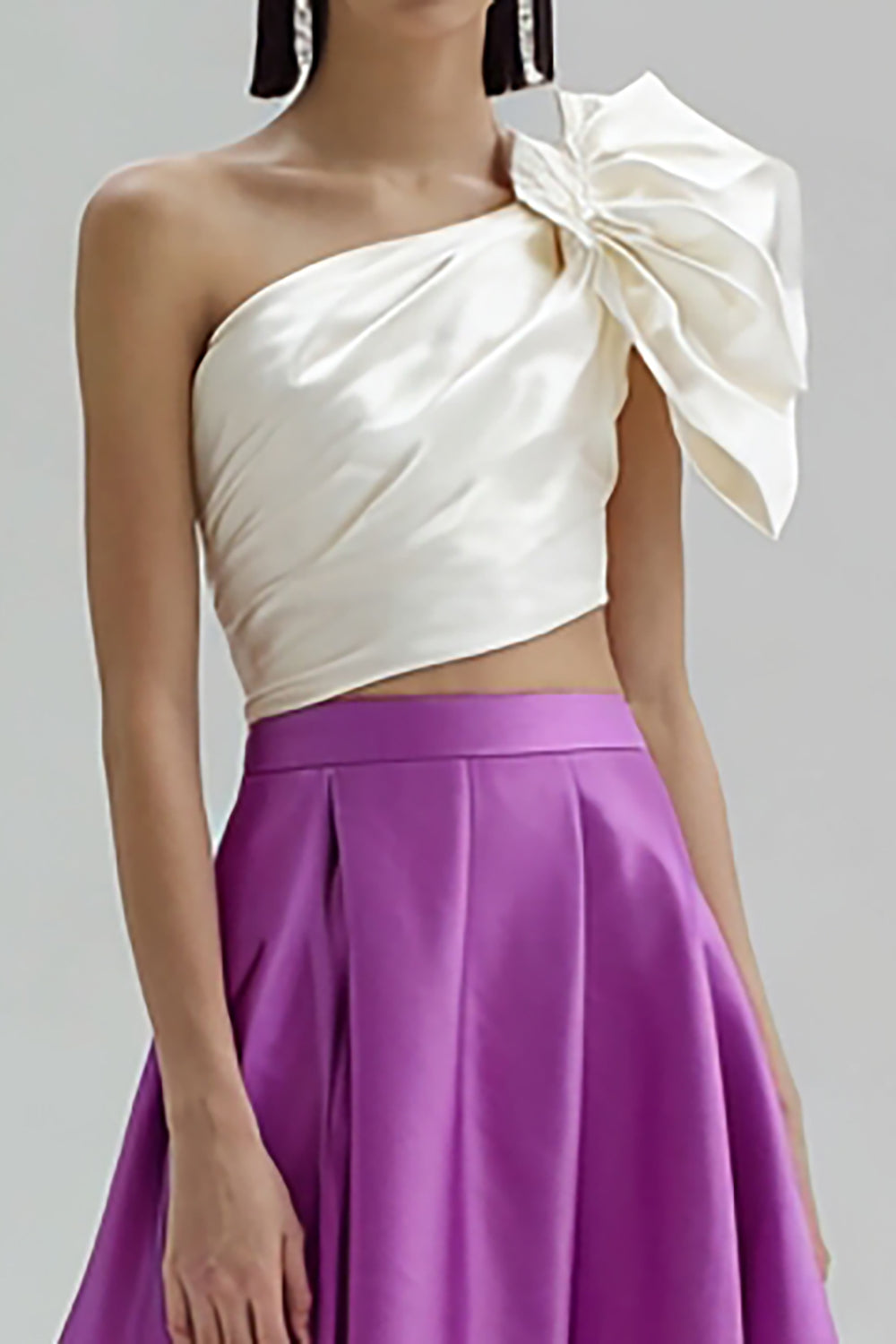 One Shoulder White and Purple A Line Formal Dress