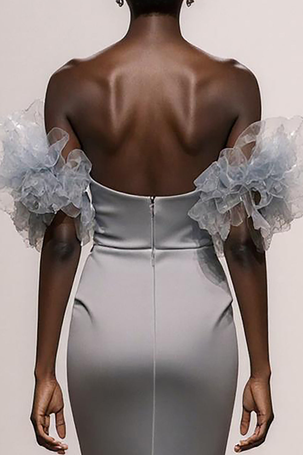 Mermaid Off the Shoulder Ruffles Silver Sequin Pageant Dress