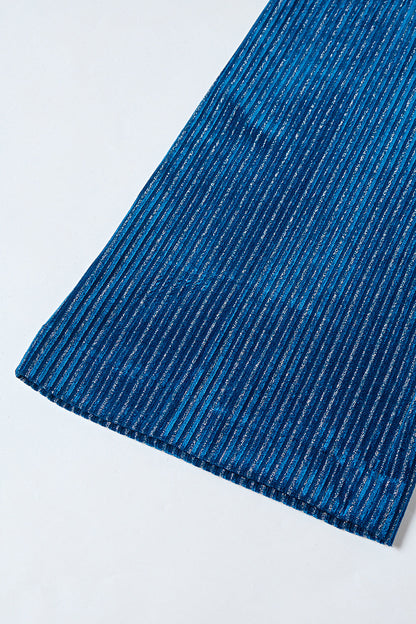2-Piece Ink Blue Velvet Striped Women Prom Suits