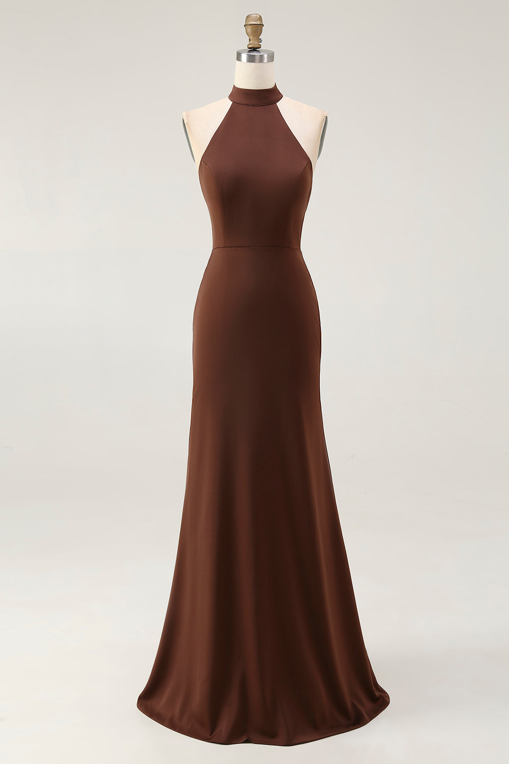 Coffee Mermaid Halter Neck Long Formal Dress