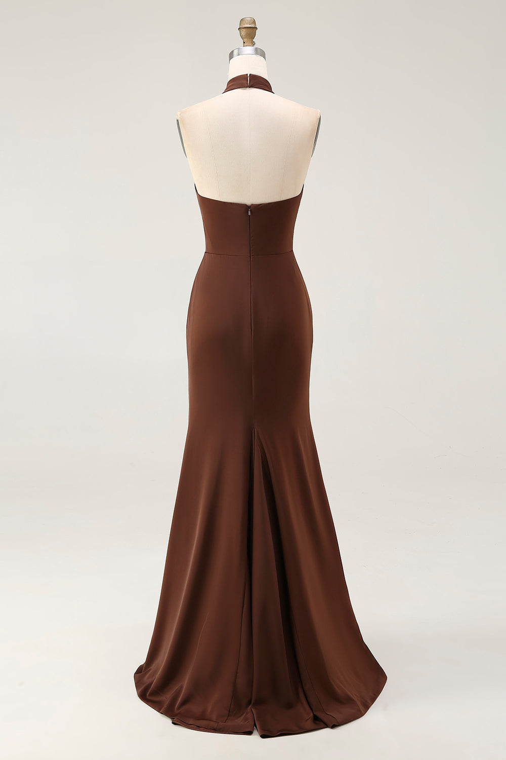 Mermaid Halter Coffee Open Back Long Formal Dress