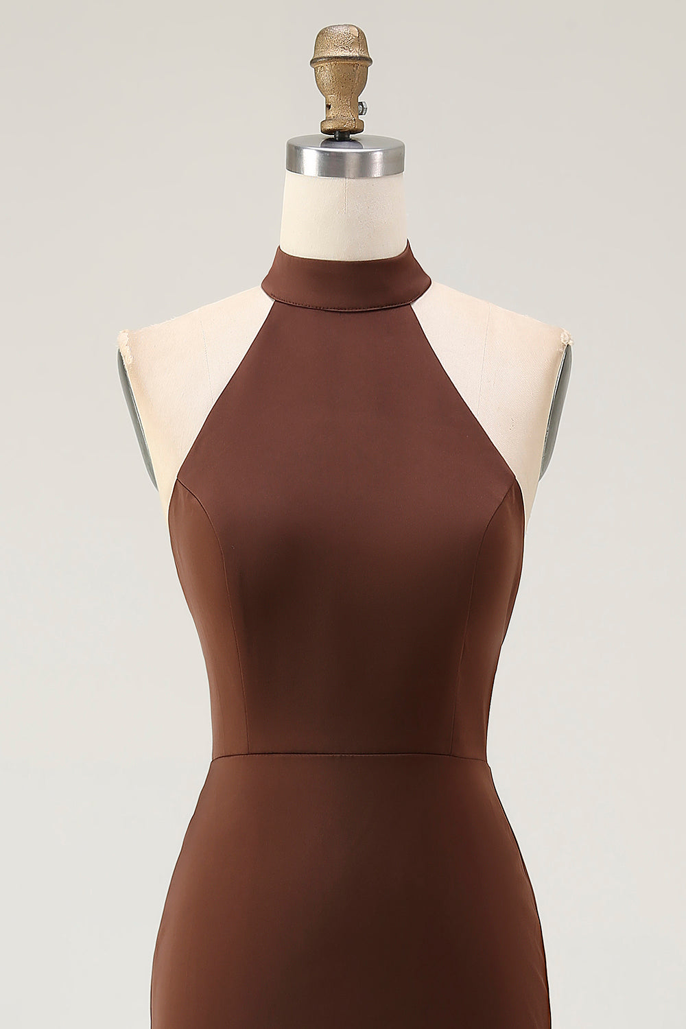 Mermaid Halter Coffee Open Back Long Formal Dress