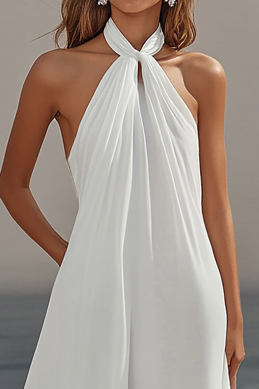 Sheath Halter Chiffon White Long Boho Beach Dress