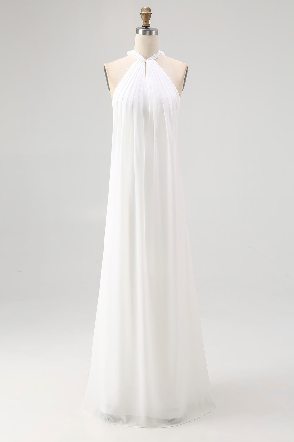 Sheath Halter Chiffon White Long Boho Beach Dress