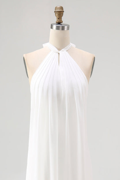 Sheath Halter Chiffon White Long Boho Beach Dress