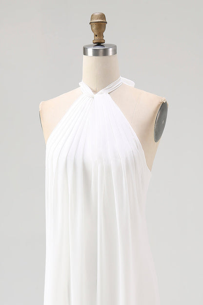 Sheath Halter Chiffon White Long Boho Beach Dress
