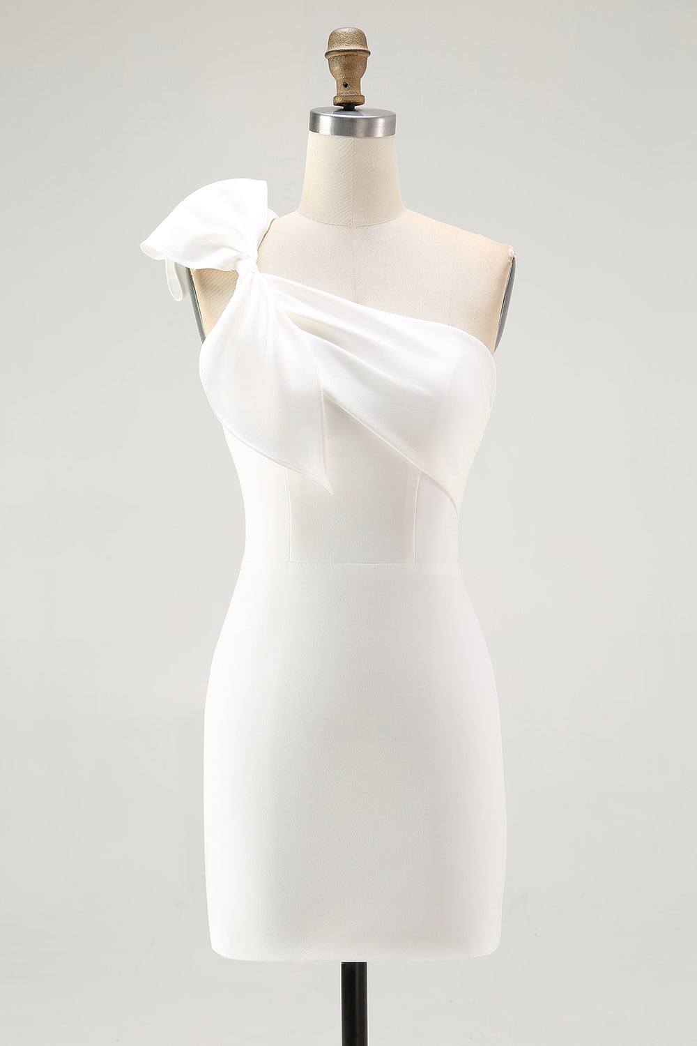 One Shoulder Bow Bodycon White Graduation Dress