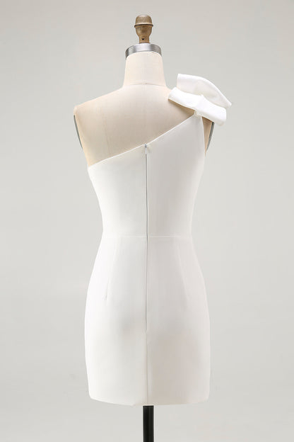 One Shoulder Bow Bodycon White Graduation Dress