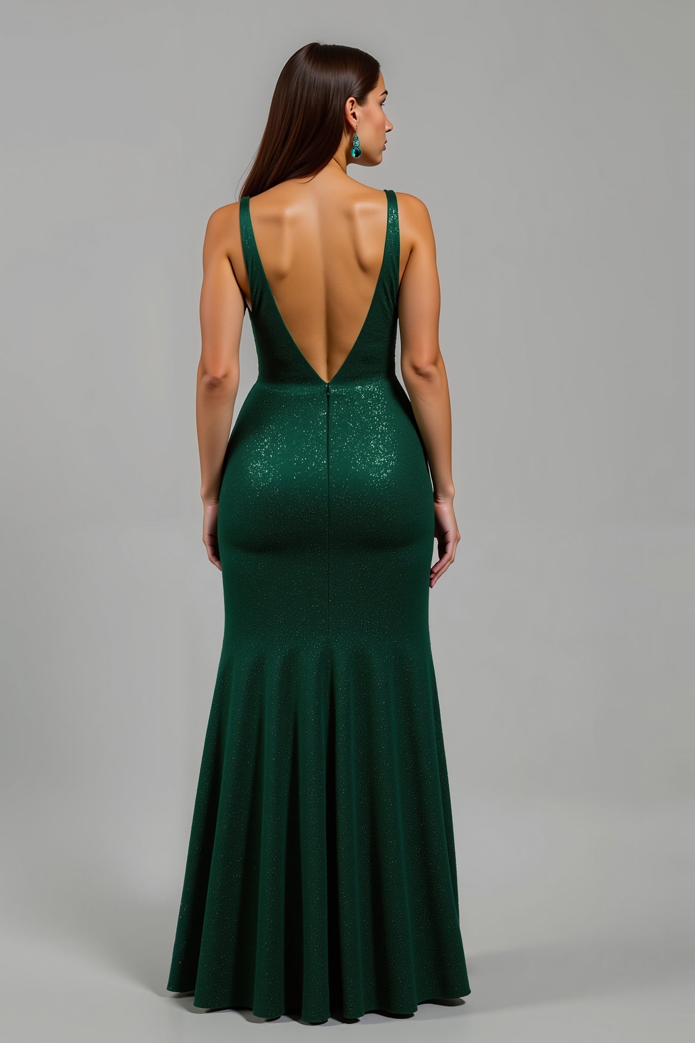 Sparkly Dark Green Mermaid V-Neck Long Holiday Party Dress With Slit