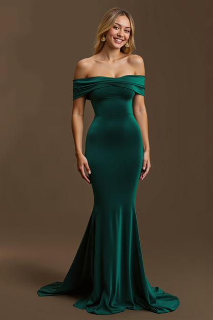 Dark Green Mermaid Off The Shoulder Long Holiday Dress