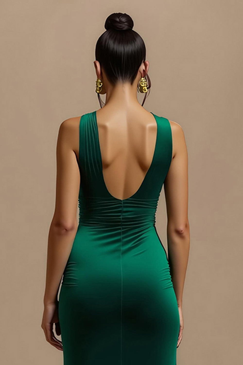 Dark Green Long V-Neck Holiday Party Dress With Slit