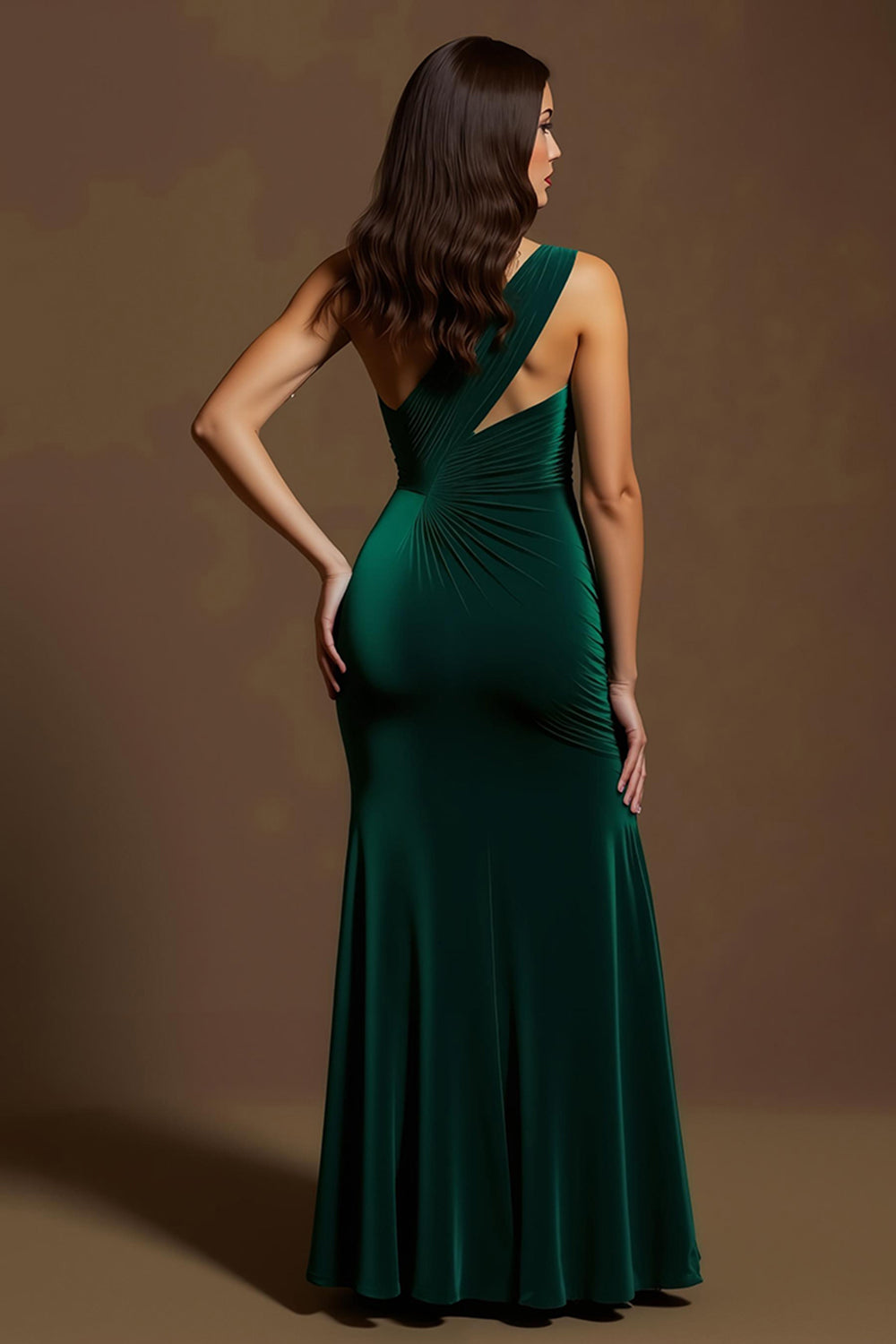 Dark Green Velvet One Shoulder Mermaid Long Holiday Party Dress With Slit