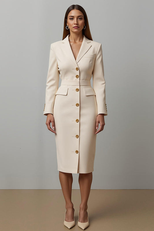 Champagne Pencil Notched Lapel Midi Blazer Dress