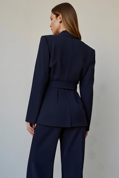 Navy Satin 2 Piece Single Breasted Prom Suits