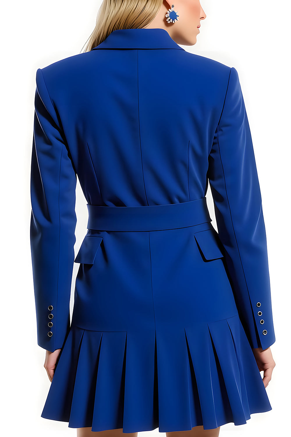 Royal Blue Peak Lapel Long Sleeves Short Blazer Dress