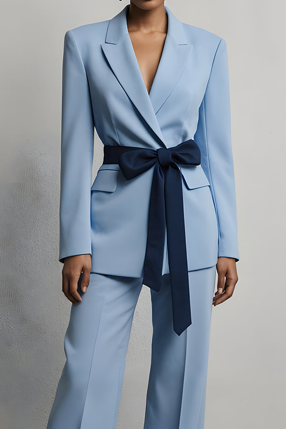 Light Blue 2 Piece Peak Lapel Business Suits with Sash