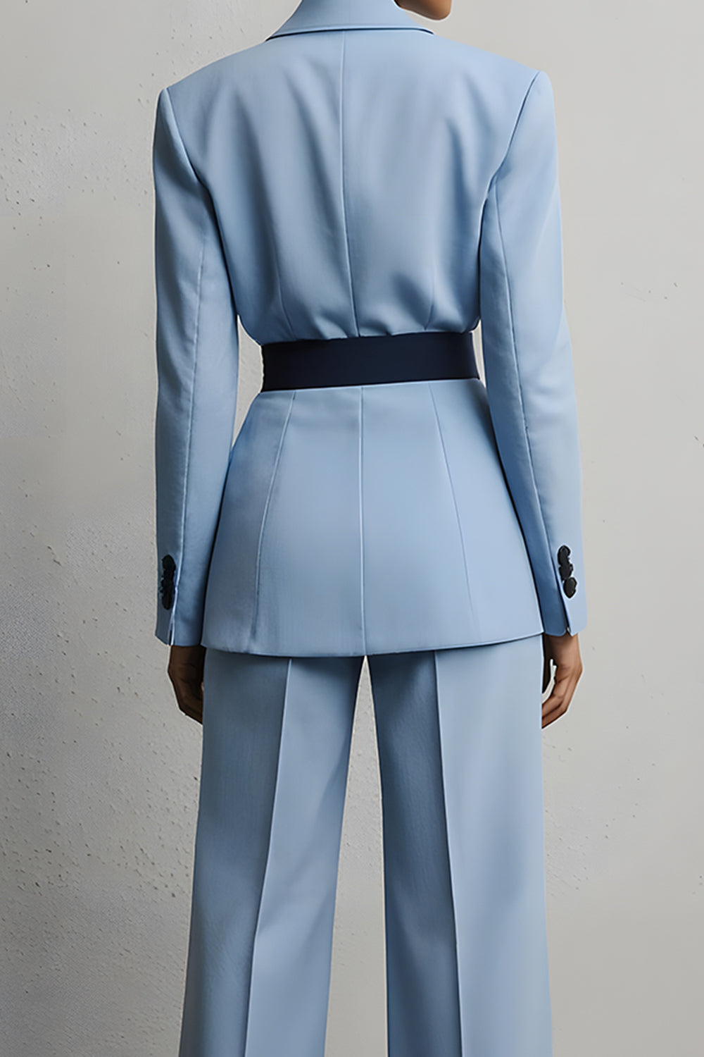 Light Blue 2 Piece Peak Lapel Business Suits with Sash