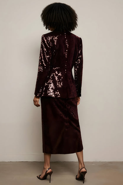 Sparkly Burgundy Sequins Women Suits with Sleeve