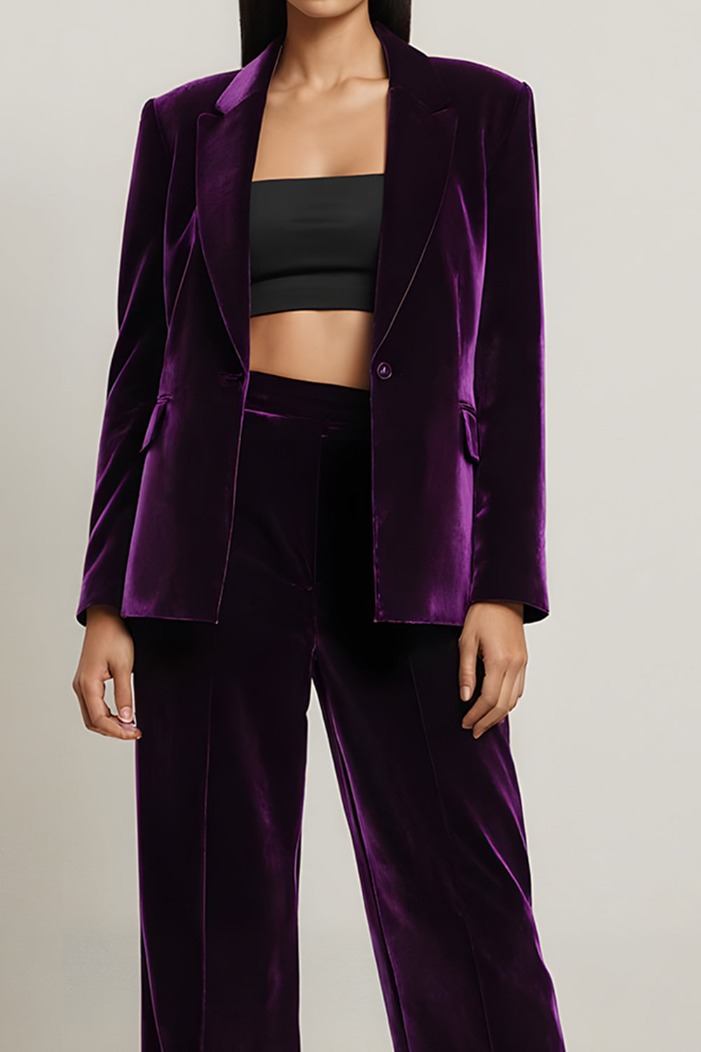Velvet Dark Purple Peak Lapel 2 Piece Women Suits