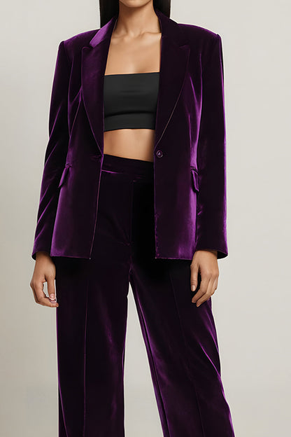 Velvet Dark Purple Peak Lapel 2 Piece Women Suits